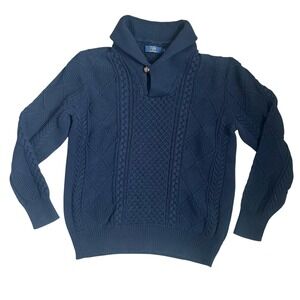J.Crew Mens Navy Blue Cable Knit Shawl Collar Pullover Cotton‎ Sweater Large